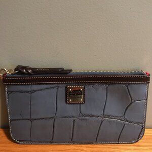 Dooney & Bourke Denison Clutch Wristlet Croc Steel Blue/ Gray
